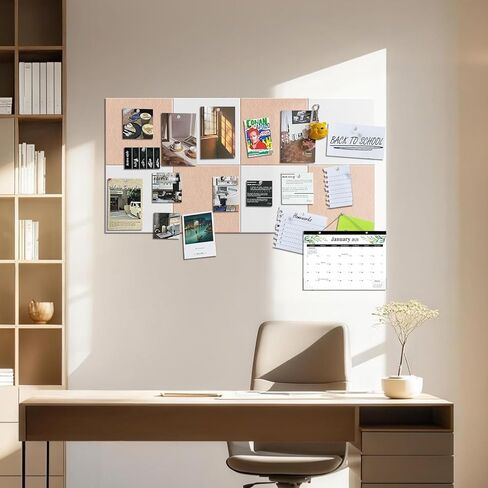 Tsjoffice Barge Cork Board لجدار - 48 "× 36" لوحة نشرة مع 50 بواسين لديكور المكتب ، لوحة دبوس 12 حزمة بلاط الجدران مع علامات تبويب آمنة قابلة للإزالة ، Corkboard للمكتب المنزلي - أسود - أسود in Kuwait