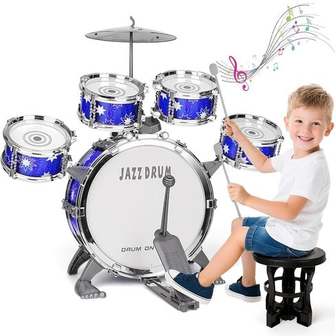 مجموعة طبل مطورة لطفلة Toddler Toy Ages 2-4 Kids Jazz Drums Kit مع ألعاب الآلات الموسيقية للبراز لمدة 3 4 4 سنوات فتيات الأولاد هدايا in Kuwait
