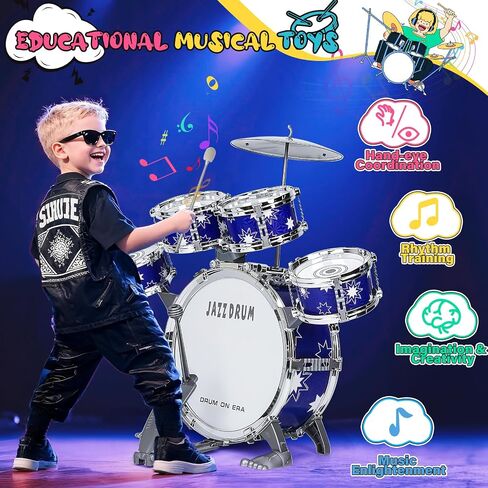 مجموعة طبل مطورة لطفلة Toddler Toy Ages 2-4 Kids Jazz Drums Kit مع ألعاب الآلات الموسيقية للبراز لمدة 3 4 4 سنوات فتيات الأولاد هدايا in Kuwait