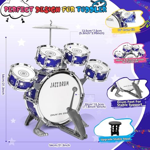 مجموعة طبل مطورة لطفلة Toddler Toy Ages 2-4 Kids Jazz Drums Kit مع ألعاب الآلات الموسيقية للبراز لمدة 3 4 4 سنوات فتيات الأولاد هدايا in Kuwait