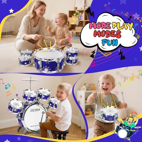مجموعة طبل مطورة لطفلة Toddler Toy Ages 2-4 Kids Jazz Drums Kit مع ألعاب الآلات الموسيقية للبراز لمدة 3 4 4 سنوات فتيات الأولاد هدايا in Kuwait