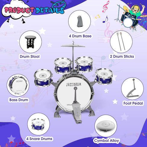 مجموعة طبل مطورة لطفلة Toddler Toy Ages 2-4 Kids Jazz Drums Kit مع ألعاب الآلات الموسيقية للبراز لمدة 3 4 4 سنوات فتيات الأولاد هدايا in Kuwait