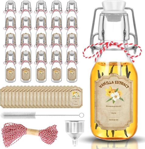 20 Pack 4 oz swing top glass bottle vanilla jars bottles with airtight stoppers amber for Kombucha Kefir Vanilla Extract beer(bonus gaskets rope brush labels and funnel) in Saudi Arabia