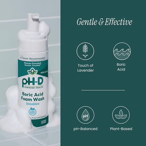 PH-D صحة الأنثوية-غسل رغوة حمض البوريك-متوازنة في الرقم الهيدروجيني ، خالي من البارابين ، ومصنع (حساس ، 6 أوقية (حزمة 1)) in Kuwait