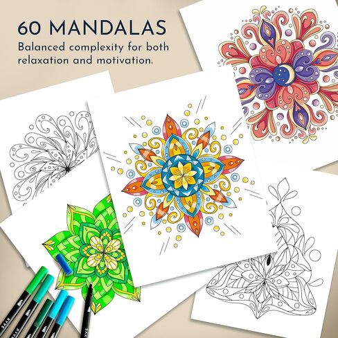 كتاب تلوين Ryve Mandala للبالغين - 50 تصميمًا فريدًا ، حدود دوامة ، تخفيف الإجهاد والاسترخاء ، العلاج الفني | ورقة لا حديد | صفحات سهلة التعب لتأطير in Kuwait