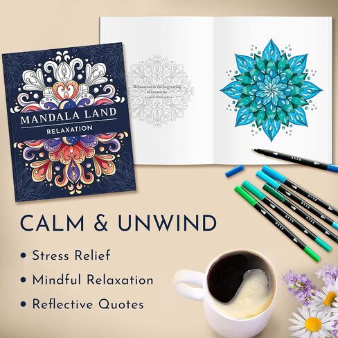 كتاب تلوين Ryve Mandala للبالغين - 50 تصميمًا فريدًا ، حدود دوامة ، تخفيف الإجهاد والاسترخاء ، العلاج الفني | ورقة لا حديد | صفحات سهلة التعب لتأطير in Kuwait
