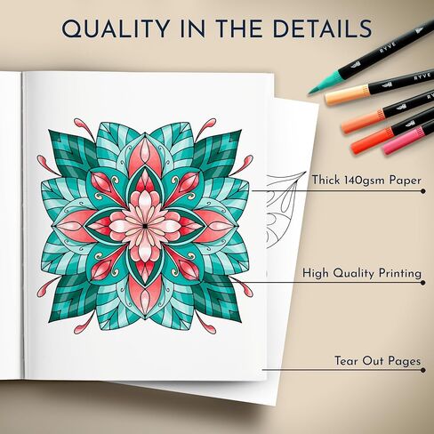 كتاب تلوين Ryve Mandala للبالغين - 50 تصميمًا فريدًا ، حدود دوامة ، تخفيف الإجهاد والاسترخاء ، العلاج الفني | ورقة لا حديد | صفحات سهلة التعب لتأطير in Kuwait