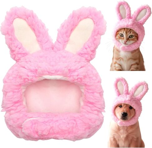 Fuzzy Bunny Ear Costume Pet Outfit, Cat Rabbit Costume Hat, Cute Cat Clothing, Suitable for Cats and Small Dogs as Party Costumes and Easter Pet Accessory Headwear (White) in Kuwait