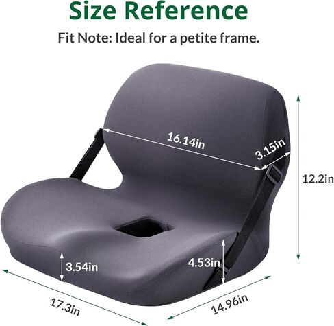 One-Piece Memory Foam Seat & Back Cushion - Lumbar Support, Adjustable Strap, Non-Slip Bottom - Breathable Removable Cover for Office Chair, Car, Truck (Grey) in Kuwait