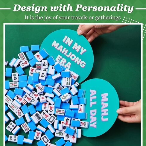 Soulchen 4 PCS Mahjong Tile Mixer Shufflers لخلط وخلط البلاط البلاستيكي الهدايا Mahjong Associory لألعاب العشاق حافة وتصميم مطبوع (الأزرق والأخضر) in Kuwait