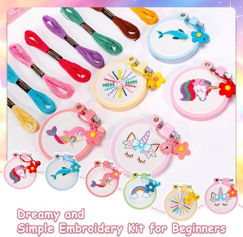 PllieAy 8pcs Christmas Cross Stitch Kit for Kids ، وتشمل 8pcs أنماط عيد الميلاد ، وأطواق 2pcs و 14 من الأسلوب الملون ، ومجموعات غرزة متعة وسهلة للمبتدئين ، مثالية للحرف اليدوية والديكور عيد الميلاد in Kuwait