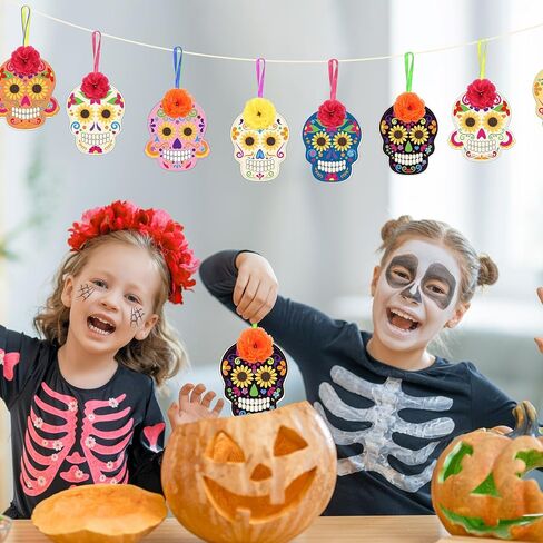 Fennoral 10 Pack Day of the Dead Craft Kits للأطفال تجعلك تملك Sugar Skull De de Los Muertos Ornament DIY تلوين الفنون والحرف الخشبية لصالح عيد الهالوين الإمدادات الزخرفية المكسيكية in Kuwait