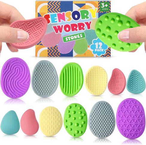 Fidget Toys for Kids Adults, 6Pcs Textured Sensory Stones for Autism ADHD Kids Calming，Silicone Worry Stones for Classroom Prizes Sensory Toys - Quiet Fidgets Toy for Students Anxiety Relief in Kuwait