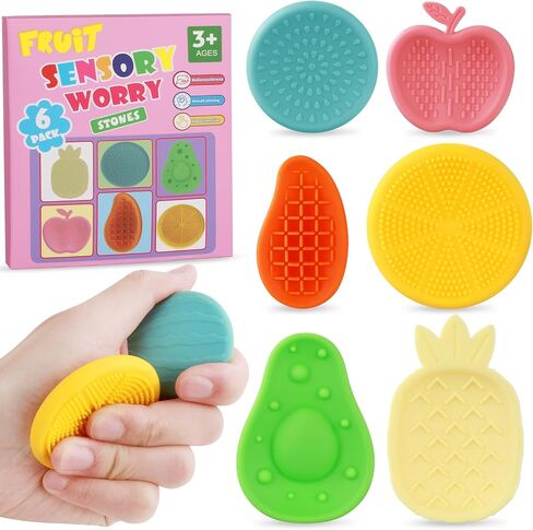 Fidget Toys for Kids Adults, 6Pcs Textured Sensory Stones for Autism ADHD Kids Calming，Silicone Worry Stones for Classroom Prizes Sensory Toys - Quiet Fidgets Toy for Students Anxiety Relief in Kuwait