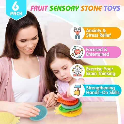 Fidget Toys for Kids Adults, 6Pcs Textured Sensory Stones for Autism ADHD Kids Calming，Silicone Worry Stones for Classroom Prizes Sensory Toys - Quiet Fidgets Toy for Students Anxiety Relief in Kuwait
