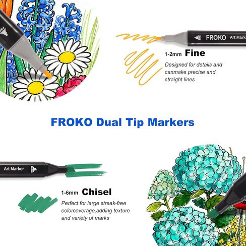 FROKO Alcohol Markers, 36 Colors Dual Tip Art Markers with Carrying Case, Drawing Marker, Coloring Marker for Kids Sketching Adult Coloring in Saudi Arabia