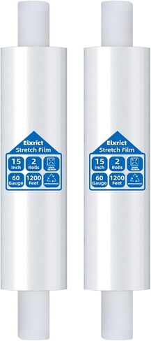 15in Stretch Wrap Roll with Handle, Heavy Duty 1200ft Shrink Wrap Roll, Clear 60 Gauge Industrial Strength Stretch Film with Extended Cardboard Handles, Plastic Wrap for Pallet Packing Moving(2 Rolls) in Saudi Arabia