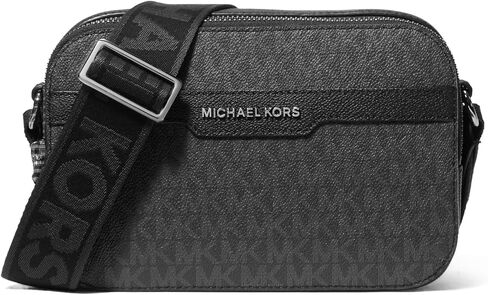 حقيبة كاميرا Michael Kors Hudson zip ، وأجهزة Gunmetal الخفيفة/بني/توقيع أسود in Saudi Arabia