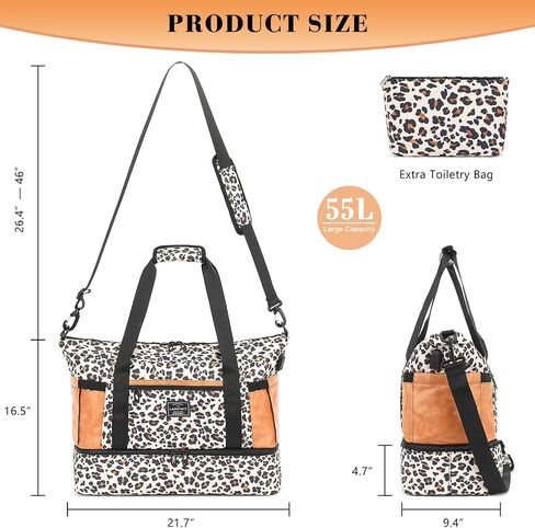 Duffle Bag for Travel Foldable Leopard Print Carry on Travel Bag, Small Medium Weekender Overnight Bags for Women, 40L Waterproof Sport Gym Bag for Men with Computer Compartment (Leopard print) in Saudi Arabia