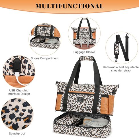 Duffle Bag for Travel Foldable Leopard Print Carry on Travel Bag, Small Medium Weekender Overnight Bags for Women, 40L Waterproof Sport Gym Bag for Men with Computer Compartment (Leopard print) in Saudi Arabia