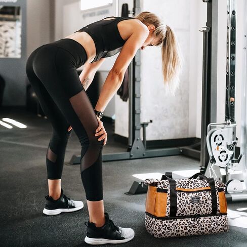 Duffle Bag for Travel Foldable Leopard Print Carry on Travel Bag, Small Medium Weekender Overnight Bags for Women, 40L Waterproof Sport Gym Bag for Men with Computer Compartment (Leopard print) in Saudi Arabia