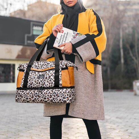 Duffle Bag for Travel Foldable Leopard Print Carry on Travel Bag, Small Medium Weekender Overnight Bags for Women, 40L Waterproof Sport Gym Bag for Men with Computer Compartment (Leopard print) in Saudi Arabia