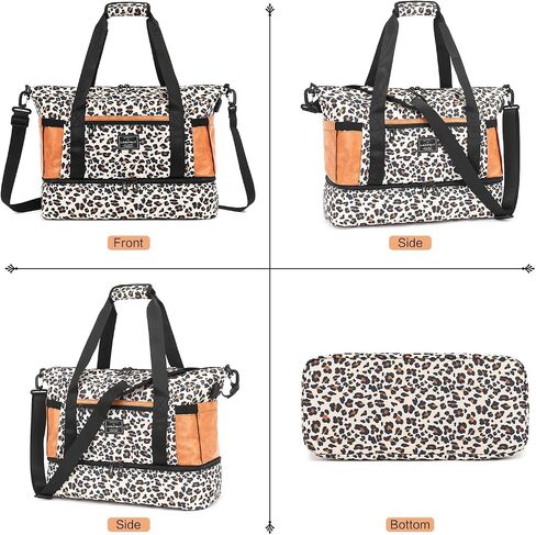 Duffle Bag for Travel Foldable Leopard Print Carry on Travel Bag, Small Medium Weekender Overnight Bags for Women, 40L Waterproof Sport Gym Bag for Men with Computer Compartment (Leopard print) in Saudi Arabia