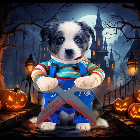أزياء دمية دمية مميتة للحيوانات الأليفة ، والحيوانات الأليفة المضحكة Cosplay Cosplay Costume Halloween Dog Cloth Assume for Small Medium Express Dogs (Medium) in Kuwait