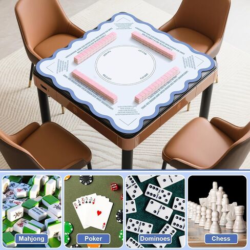 مجموعة حصيرة Chinoiserie Mahjong مع 1 حقيبة محمولة مضاد للضوضاء حصيرة ألعاب 31.5 × 31.5 بوصة ألعاب زرقاء Tablemat Mahjong هدايا غلاف الجدول متعدد الأغراض لألعاب بلاط اللوحة in Saudi Arabia