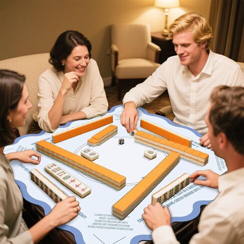 مجموعة حصيرة Chinoiserie Mahjong مع 1 حقيبة محمولة مضاد للضوضاء حصيرة ألعاب 31.5 × 31.5 بوصة ألعاب زرقاء Tablemat Mahjong هدايا غلاف الجدول متعدد الأغراض لألعاب بلاط اللوحة in Saudi Arabia