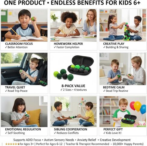 8 عبوة كرات السيليكون المغناطيسي مع الحمل العلبة (أسود وأخضر)-ألعاب تململ الحسية للإجهاد والقلق واضطراب فرط الحركة ونقص الانتباه والتوحد والتركيز | ألعاب مكتب هادئة للبالغين والأطفال in Kuwait