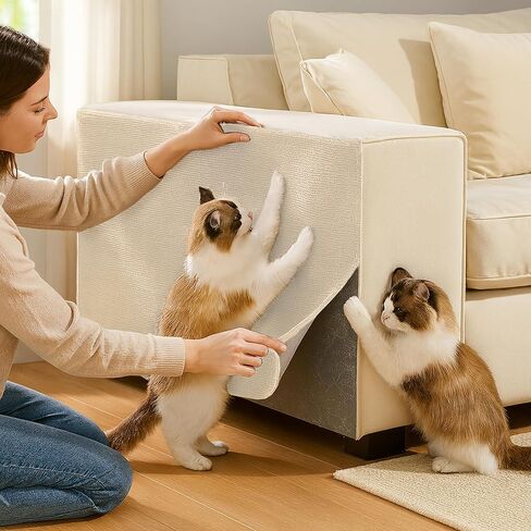 Cat Scratch Furniture Protector – Self-Adhesive Couch & Sofa Scratch Guard, Trimmable Carpet Mat & DIY Cat Tree Climbing Scratcher, 78.7" x 15.8", Beige in Saudi Arabia