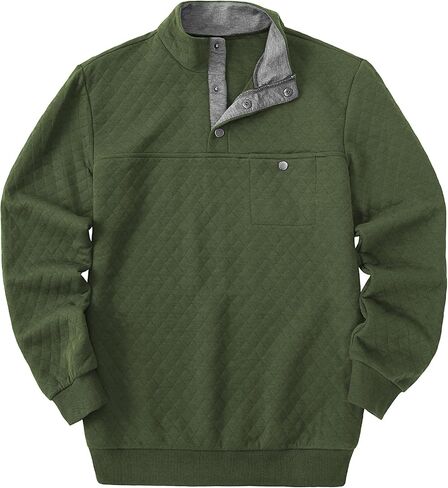 URRU Men's Quilted Sweatshirt Contrast Stand Collar Casual Mock Neck Long Sleeve Quarter Botton Up Fall Pullover Sweater in Saudi Arabia