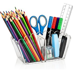 Scalloped Acrylic Pencil Holder – Clear Desk Organizer with 4 Compartments – Makeup Brush Holder & Remote Caddy for Office, Bathroom, Table – Party Accessory in Saudi Arabia
