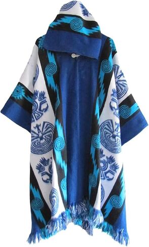 Del Mex Mexican Knit Poncho Vintage Hippie Sarape Shawl Blanket With Hood Sleeveless Cloak Costume Outfit in Saudi Arabia