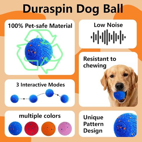 Smart Interactive Dog Ball-3 MODE ROUPLE ROUND للكلاب المتوسطة/الكبيرة ، ومضغ E-TPU ، و USB-C Fast Charge ، و IP54 مقاومة للماء ، ومقاومة للقلق المنزلي للآباء والأمهات الأليفة المشغولين in Kuwait