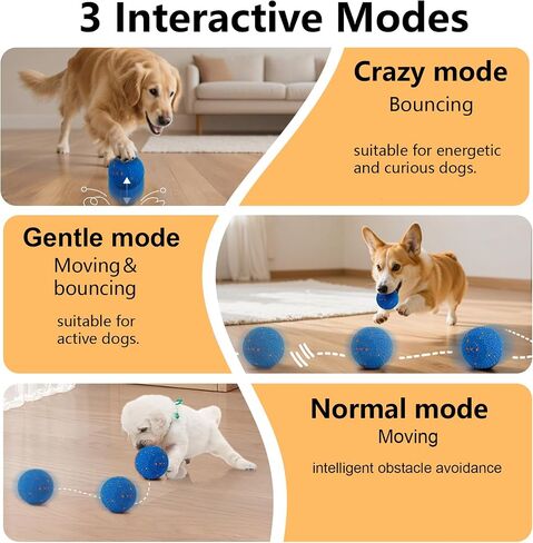 Smart Interactive Dog Ball-3 MODE ROUPLE ROUND للكلاب المتوسطة/الكبيرة ، ومضغ E-TPU ، و USB-C Fast Charge ، و IP54 مقاومة للماء ، ومقاومة للقلق المنزلي للآباء والأمهات الأليفة المشغولين in Kuwait