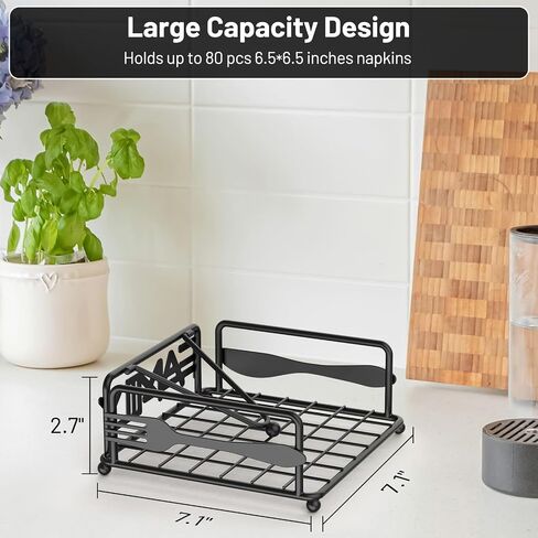 Napkin Holder for Table, Flat Napkin Dispenser with Weighted Arm, Square Cocktail Paper Holder of Elegant Rustic Iron for Kitchen Dining Room Decor Restaurant Farmhouse Hotel Party, Black in Saudi Arabia