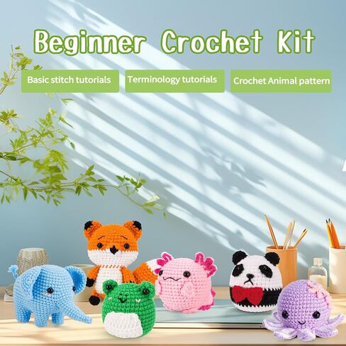 Crochet Kit for Beginners, Make 3 Amigurumi Crochet Animals with Step-by-Step Video Tutorials, Complete Starter Kit for Adults, Kids and Teens, Perfect DIY Craft Gift to Learn Crocheting in Kuwait