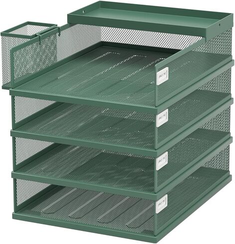 Stackable Letter Trays, 4 Tier Metal Paper Tray & Desk Organizer, Stackable File Trays for Office & Home, Multi-Functional Document Tray with Fine Grid Design & Magnetic Labels in Kuwait