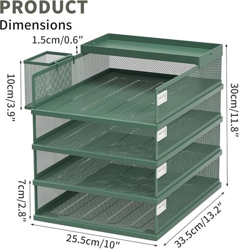 Stackable Letter Trays, 4 Tier Metal Paper Tray & Desk Organizer, Stackable File Trays for Office & Home, Multi-Functional Document Tray with Fine Grid Design & Magnetic Labels in Kuwait
