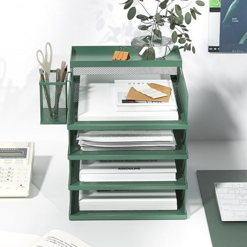 Stackable Letter Trays, 4 Tier Metal Paper Tray & Desk Organizer, Stackable File Trays for Office & Home, Multi-Functional Document Tray with Fine Grid Design & Magnetic Labels in Kuwait