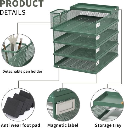 Stackable Letter Trays, 4 Tier Metal Paper Tray & Desk Organizer, Stackable File Trays for Office & Home, Multi-Functional Document Tray with Fine Grid Design & Magnetic Labels in Kuwait