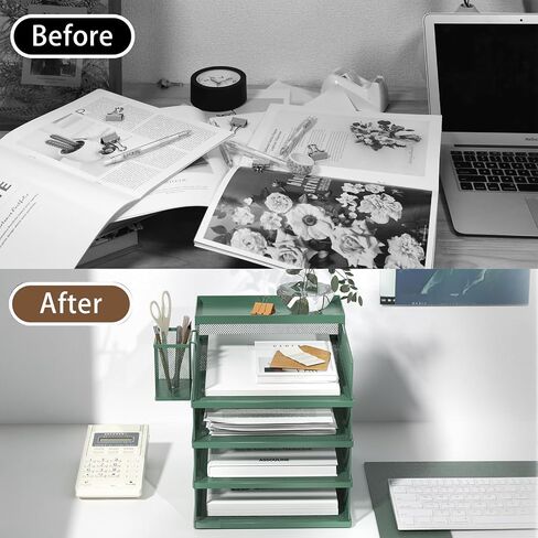 Stackable Letter Trays, 4 Tier Metal Paper Tray & Desk Organizer, Stackable File Trays for Office & Home, Multi-Functional Document Tray with Fine Grid Design & Magnetic Labels in Kuwait
