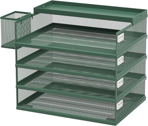 Stackable Letter Trays, 4 Tier Metal Paper Tray & Desk Organizer, Stackable File Trays for Office & Home, Multi-Functional Document Tray with Fine Grid Design & Magnetic Labels in Kuwait