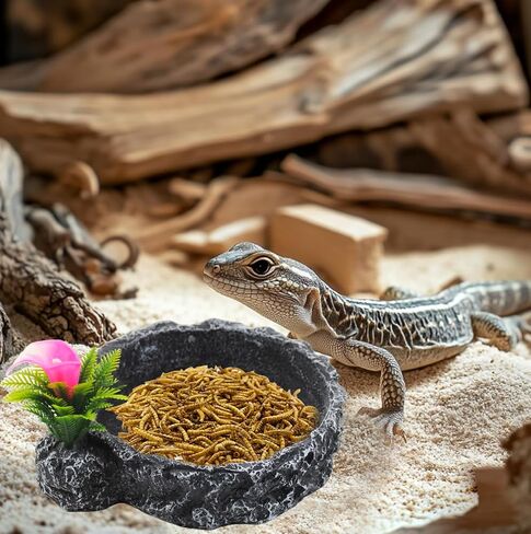 Reptile Water Dish Food Bowl,Corner Rock Terrarium Feeding Bowl Hermit Crab Water,Reptile Feeder Food and Water Dish,Tortoise, Lizard, Gecko, Chameleon, Bearded Dragon in Saudi Arabia