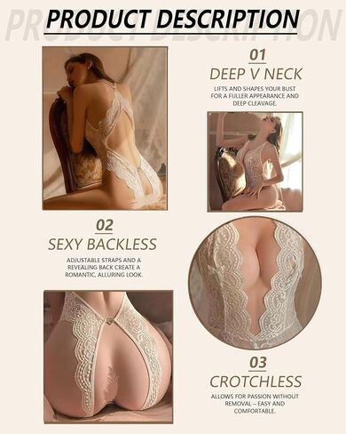 ملابس الملابس الداخلية المثيرة للنساء - Deep v من قطعة واحدة من Teddy Boodysuit Babydoll Lace Bleight (Black) in Kuwait