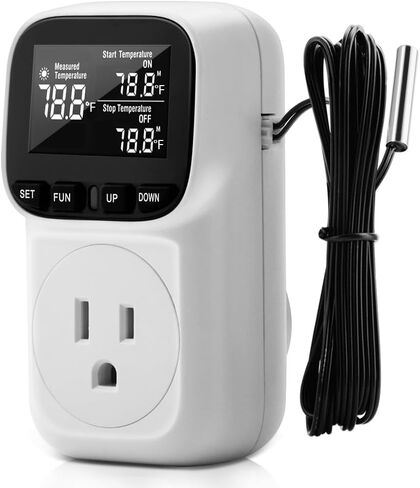 Diymore Plug in Digital Thermostat Temperature Controller,1800W,120V / 15A,-104℉~210℉, Heating Cooling Mode Solar Controller Incubator Thermometer Reptile Greenhouse Thermostat Pool Thermometer in Saudi Arabia
