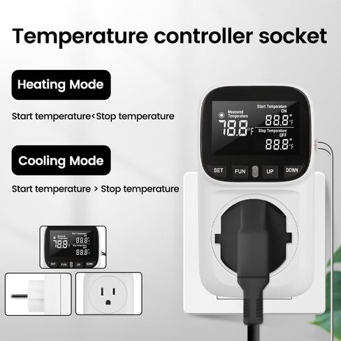 Diymore Plug in Digital Thermostat Temperature Controller,1800W,120V / 15A,-104℉~210℉, Heating Cooling Mode Solar Controller Incubator Thermometer Reptile Greenhouse Thermostat Pool Thermometer in Saudi Arabia