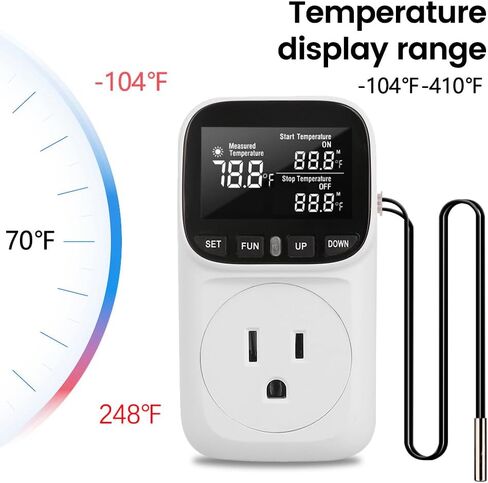 Diymore Plug in Digital Thermostat Temperature Controller,1800W,120V / 15A,-104℉~210℉, Heating Cooling Mode Solar Controller Incubator Thermometer Reptile Greenhouse Thermostat Pool Thermometer in Saudi Arabia